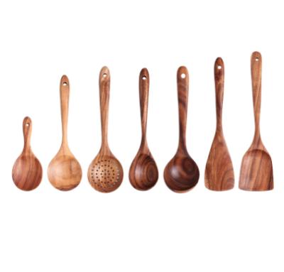 China Wooden Minimalist Natural Grip Kitchen Tool Kit Bamboo Wooden Spoons Kitchen Utensil Set For Non Stick Cookware for sale