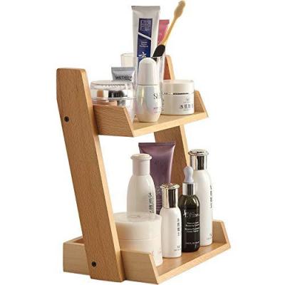 China Best New Sustainable Design Selling Countertops Two Layers Solid Wood Shelf Household Shelves Makeup Cosmetic Shelves for sale