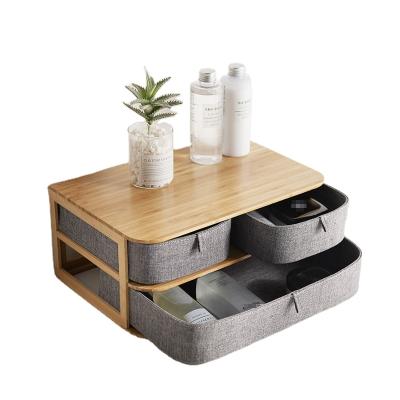 China Large Space Bedroom Makeup Organizer Sustainable Solid Wood Shelf Household Shelves Cosmetic Storage Rack With Drawers for sale