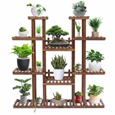 China Ourwarm Outdoor Adjustable Modern Flower Stand Design Wooden Pot Display Stand Mid Century Eco-Friendly Shelves Rack Indoor Flower Plant Rack for sale