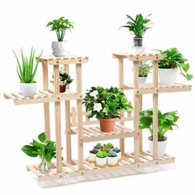 China Eco-friendly Plant Stand 9 Tier Wooden Stand Shelf Display Rack Organizer Flower Pot Flower Shelf for sale