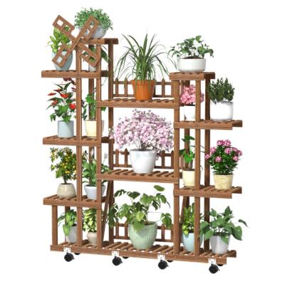 China Plant Modern Bamboo Succulent Holder Organizer Wooden Flower Rack Garden Desktop Display Stands for sale