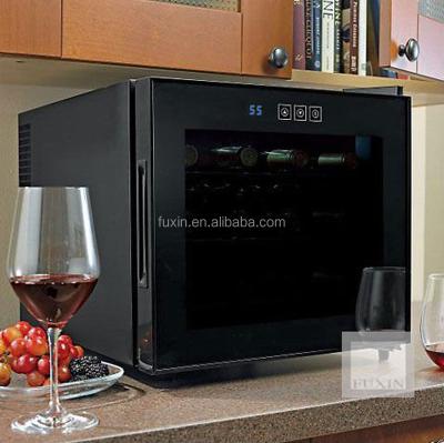 China Glass door & Fuxin black case :jc-28afw.glass door wine cooler/desktop wine chiller/table fridge with 12bottles glass door and MINI black case 512*400*383 for sale