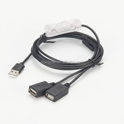 China Free Conductor Dual USB Extension Cable USB 2.0 Male To Female Extension 2 USB Charging Cable With Switch for sale