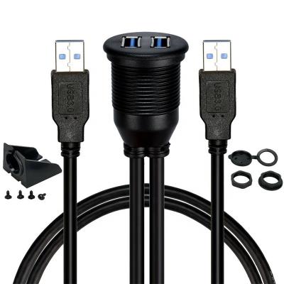 China Video Game Player USB 3.0 Flush Mount Cable, Dual USB Car Audio Panel Mount Flush Extension Cable for Car Boat and Motorcycle, 1m/3.3ft for sale