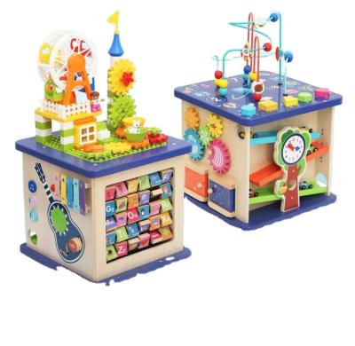 China 2022 Early Education Wooden New Children's Early Education Multifunctional Treasure Box Round Bead Building Blocks for sale