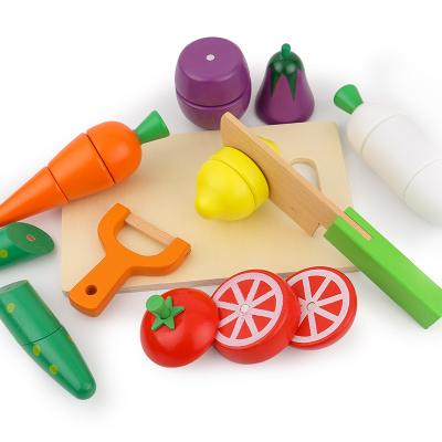 China Developing Intelligence Game Food Kitchen Toy Set Kids Wooden Role Play Cooking Fruit Vegetable Wooden Box Kitchen Toys For Girls for sale