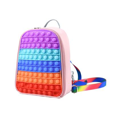 China Relieve Stress Bubble Toy Backpack Fidget The Sensory Anxiety TOYSRUNNER Push Dye Silicone Shoulder Pops School Bag Rainbow Backpack Busy Person for sale