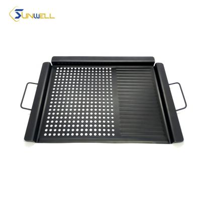 China Best Selling Rectangle Double Handle Non-Stick Steel BBQ Grill Pan for sale