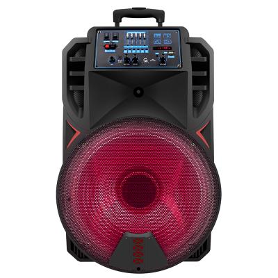 China LED Flashing Light Professional Active 15 Inch DJ Speaker Outdoor Box With Cart EQ/BT/FM for sale