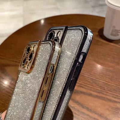 China New Bling Crystal Transparent Clear Protective Case Edge and Camera Lens Shockproof Glitter Cover for iPhone 11 12 13 pro Max Case for sale