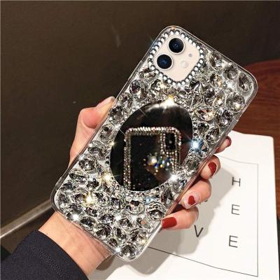 China New Luxury Shockproof Bling Crystal Diamond Mirror Rhinestone Protective Handmade Phone Case For Iphone 11 12 13 pro Max Case for sale