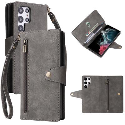 China Shockproof Three Fold Wallet Design 9 Card Slots Zipper Wallet Case For Samsung S22 Ultra Case for sale