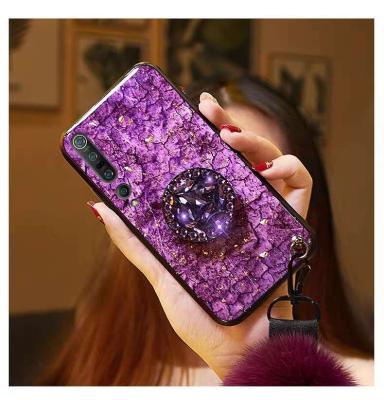 China Shockproof Marble Bling Diamond Glitter Case /Stand and Fur Ball Wrist Strap For Xiaomi MI 10/Redmi Pro Civi/Realme 8i GTneo2 Note 11 Case for sale