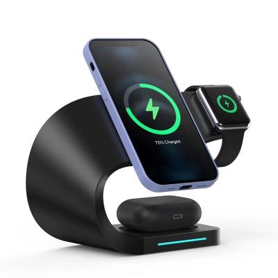 China Multifunctional Smart Watch Charger 15W Fast Wireless Charger Compatible for iPhone/iWatch/Airpods Smart Phones for sale