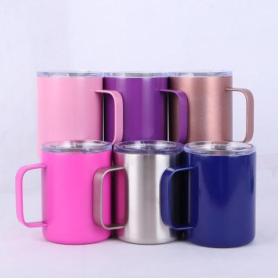 China Viable Wholesale Custom Coffee Tumblers Logo Stainless Steel Insulated 12 Ounce Travel Mug With Lid And Handle for sale