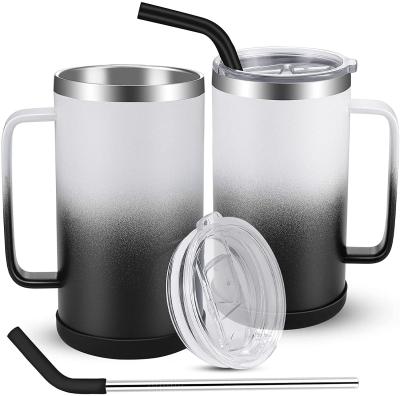 China 2022 New Arrival Vacuum Insulation Travel Tumbler 24oz Stainless Steel Durable Non-Slip Coffee Mug With Handle And Straw for sale