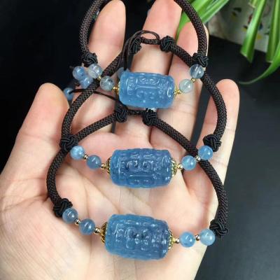 China Environmental Protection Wholesale Natural Crystal Stone Beads Aquamarine Gemstone Blue Green Bracelet For Women Men for sale