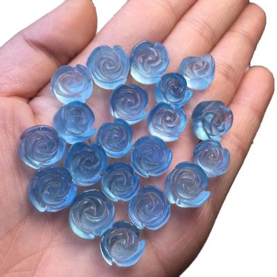 China Gemstone Blue Aquamarine Romantic Natural Crystal Therapy Flowers Mini Rose Flowers For Decoration for sale