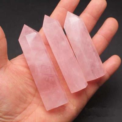 China Wholesale Natural Africa Rose Pink Quartz Obelisk Wand Healing Rose Quartz Crystal Point for sale