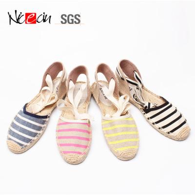 China New Summer Flats Wedge Canvas Lace Up Flat Heel Striped Canvas Sandals Shoes For Women Sneakers Woman for sale