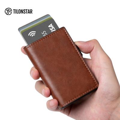 China Anti Theft Rfid Blocking TILONSTAR Fashion Custom Wholesale Card Case For Men Metal Wallet Card Holder Leather Aluminum Wallet The Real for sale