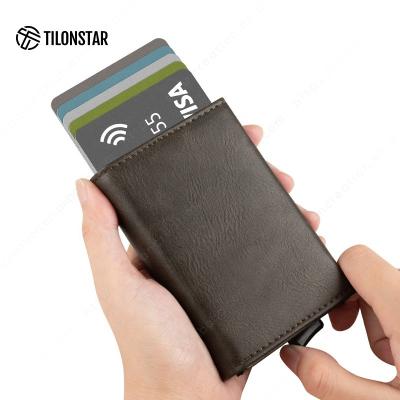 China Normcore/Minimalist Discounted Leather Men And Zipper Card Holder Wallet Slim Aluminum Rfid Pop Wallet Business Card Case for sale