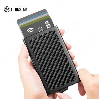 China Normcore / Carbon Fiber Pattern Minimalist Rfid Slim Pop Up Wallet Business Card Holder Case Aluminum Wallet for sale