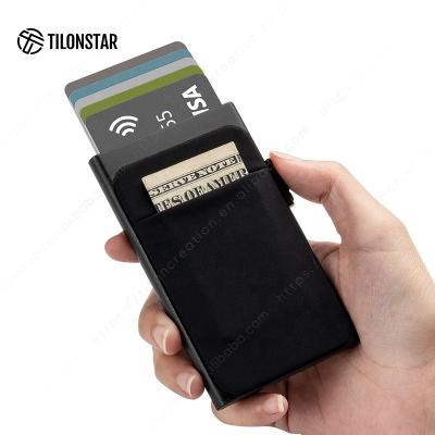 China Normcore / Minimalist OEM Customized Minimalist Logo Business Card Case Aluminum Card Protector Wallet Pop Up Card Holder for sale