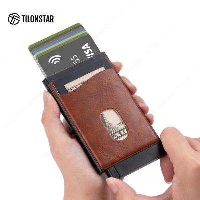 China Normcore/Factory Direct Sales Card Holder Wallet Business Card Holder Leather Aluminum Case Minimalist Smart Wallet for sale