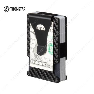 China Normcore/Metal Wallet Carbon Fiber Silver Clip Wallet Business Card Holder Aluminum Case Card Protector Minimalist Credit Card Holder for sale