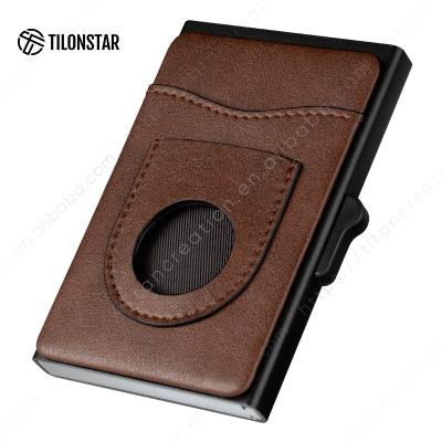 China Normcore / Minimalist TILONSTAR Airtag Wallet Leather Pop Up Card Holder Aluminum Pop Up Slim Compact Wallet Smart Wallet for sale