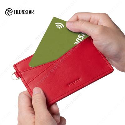 China TILONSTAR Anti-theft Christmas Red Card Cases with Key Chain for Women Minimalist Front Pocket Wallet Credit Card Slim Holder for sale