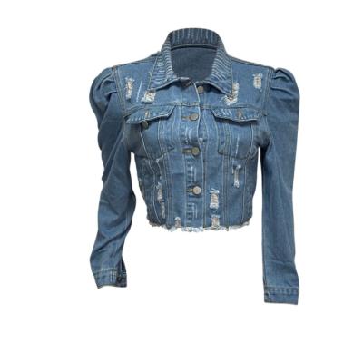 China Wholesale Fashion Breathable Sleeve Ladies Denim Jacket Women Coat Jean Jackets Plus Size Casual Ripped Holes Women for sale