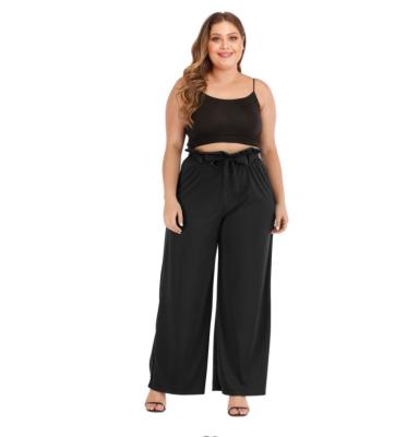 China Breathable Plus Size Mid-Waist Casual Bow Belt Pleated Drawstring Loose Wide Leg Pants Women's Pants And Trousers for sale