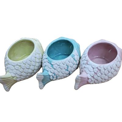 China China Creative Small Fish Meat Ceramic Flower Pot 3 Potted Mini Garden Decorative Candle Holder for sale