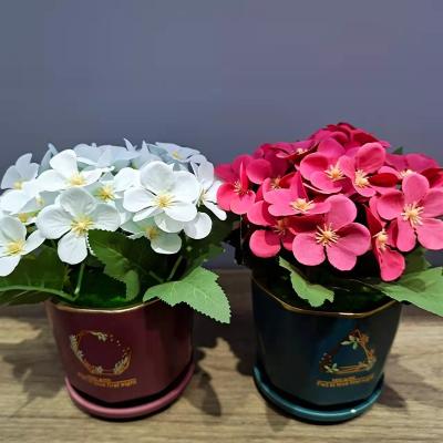 China Natural Touch Desert Plants Interior Ministry Ceramic Potted Hydrangea Decoration Simulation Plants for sale