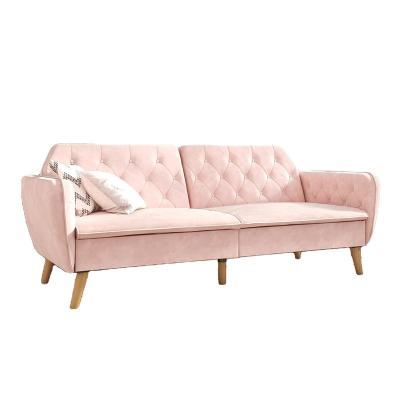 China Tufted Exclusive Modern Bedroom Sofa Bed Multi-Functional Futon Reclining Sleeper Couch Pink for sale