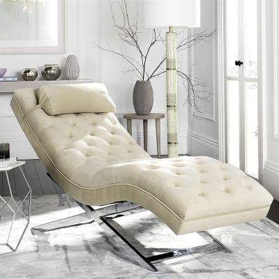 China Chrome Metal Leg Foldable Modern Convertible With Headrest Pillow Velvet High End Home Fabric Sofa Outdoor Chair Beige for sale