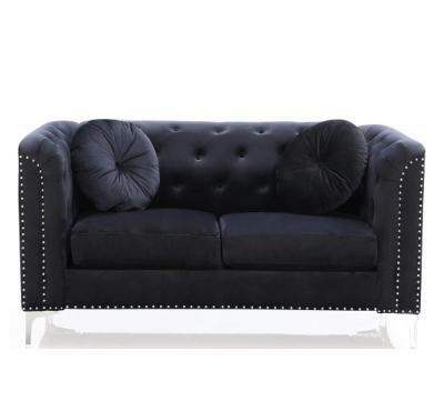 China Retro Rivet Fabric 2 Seater Sofa Modern High Quality Living Room Extended Loveseat With Metal Leg Black for sale