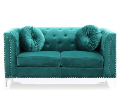 China Classic Reclining Velvet Fabric Sofa With Metal Leg Contemporary Loveseat Home Furniture Rivet Recliner Green for sale