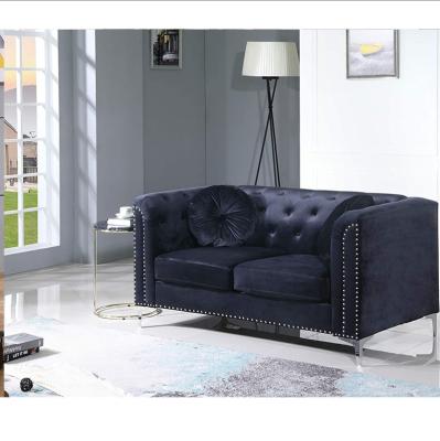 China Retro Reclining Rivet Fabric Sofa With Metal Leg, Contemporary Home Furniture Loveseat, Black for sale