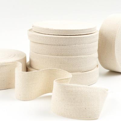 China Custom Natural Recycled Seam Herringbone Webbing Ply Twill Plain Weave Cotton Webbing REPT Viable Eco-Friendly Webbing Tape for sale