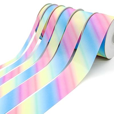 China Other Gradient Rainbow Webbing 1cm Polyester Webbing 1cm Jacquard Polyester Eco Friendly Colorful 10mm Heat Transferred Print Webbing for sale