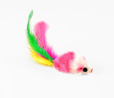 China Stocked Fake Mouse Kitten Toys Colorful Feather Funny Soft Fleece Playing Toys Cat Mouse for sale