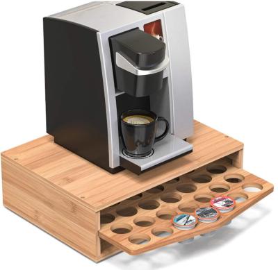 China Sustainable Bamboo Coffee Pod Storage Rack Organizer with Drawer for Keurig K-Cup Pods for sale