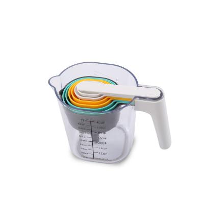 China Creative Stackable Clear Plastic Measuring Cups and Spoons Sets 1l 9 Pieces New Arrival Viable Custom Kitchen Good Quality for sale