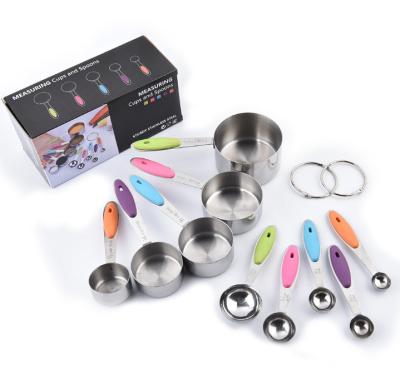 China Sustainable 10 Pcs Stainless Steel Measuring Cup And Spoon Sets With Silicone Handles Baking Instruments Spoon for sale