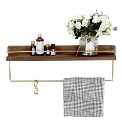 China Sustainable Minimalist Nordic Bathroom Floating Shelves Mounted Home Decor Wooden Wall Shelf With Metal Bracket for sale