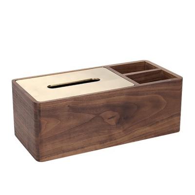 China Minimalist Remote Control Storage Square Cover Metal Lid Facial Tissue Box Wooden Storage Box for sale